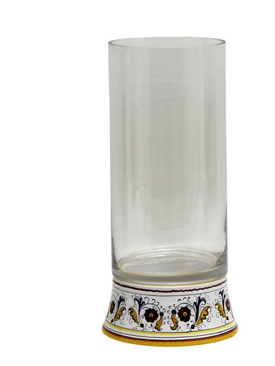 Artistica - Deruta of Italy Deruta Bella Vetro: Cylindrical Glass Vase On Ceramic Base Perugino Design  product