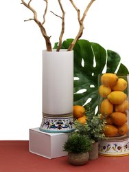 Deruta Bella Vetro: Cylindrical Glass Vase On Ceramic Base Perugino Design