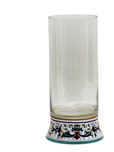 Artistica - Deruta of Italy Deruta Bella Vetro: Cylindrical Glass Vase On Ceramic Base Ricco Deruta Design  product
