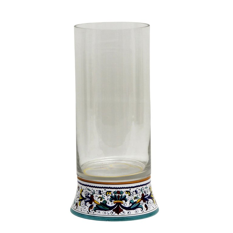 Deruta Bella Vetro: Cylindrical Glass Vase On Ceramic Base Ricco Deruta Design  - Clear Glass