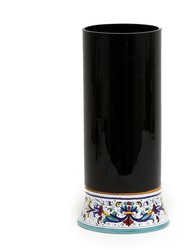 Deruta Bella Vetro: Cylindrical Glass Vase On Ceramic Base Ricco Deruta Design - Black Glass