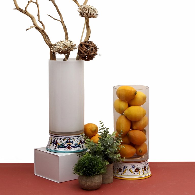 Deruta Bella Vetro: Cylindrical Glass Vase on Ceramic Base Ricco Deruta Design