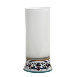 Deruta Bella Vetro: Cylindrical Glass Vase on Ceramic Base Ricco Deruta Design - White Glass