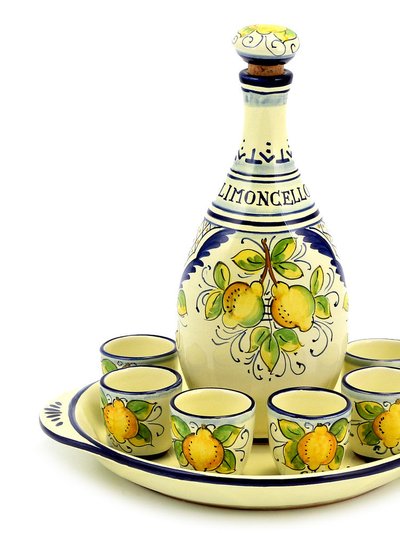 Artistica - Deruta of Italy Limoncello: Limoncello Set With Blue Trimmings (Bottle With Stopper And Tray And 6 Shot Glasses) product