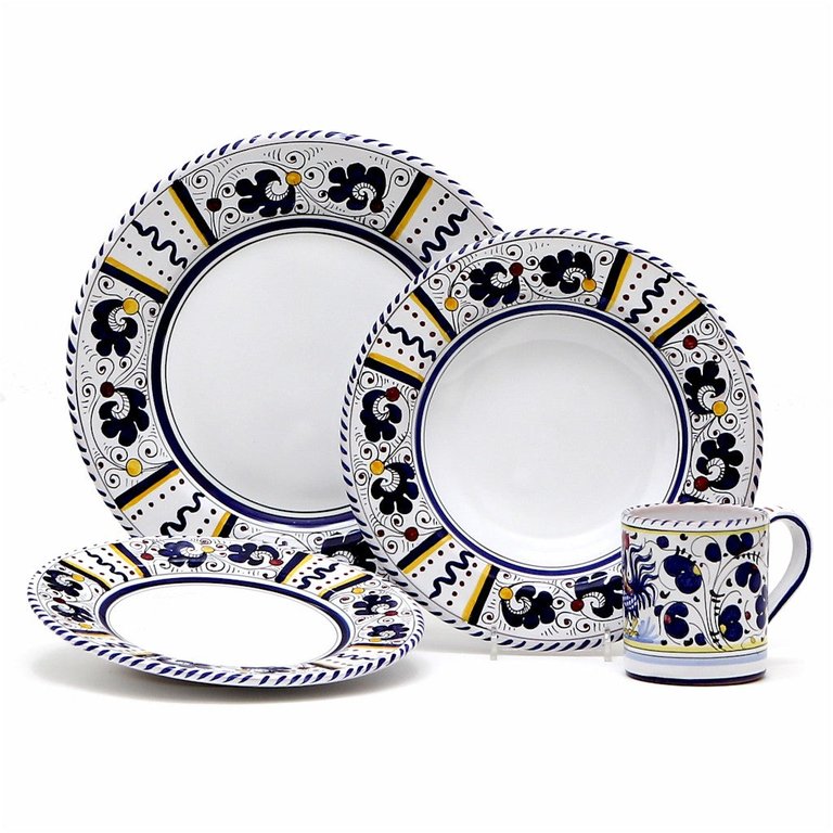 Orvieto Blue Rooster: 4 Pieces Place Setting - White Center
