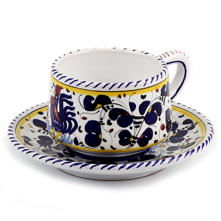 Orvieto Blue Rooster: Cup and Saucer