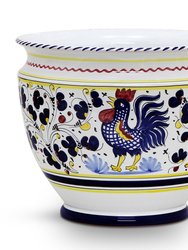 Orvieto Blue Rooster: Luxury Cachepot Planter Large