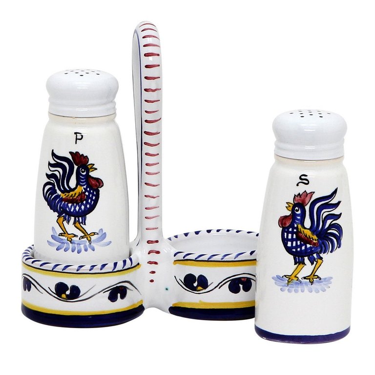 Orvieto Blue Rooster: Salt And Pepper Cruet