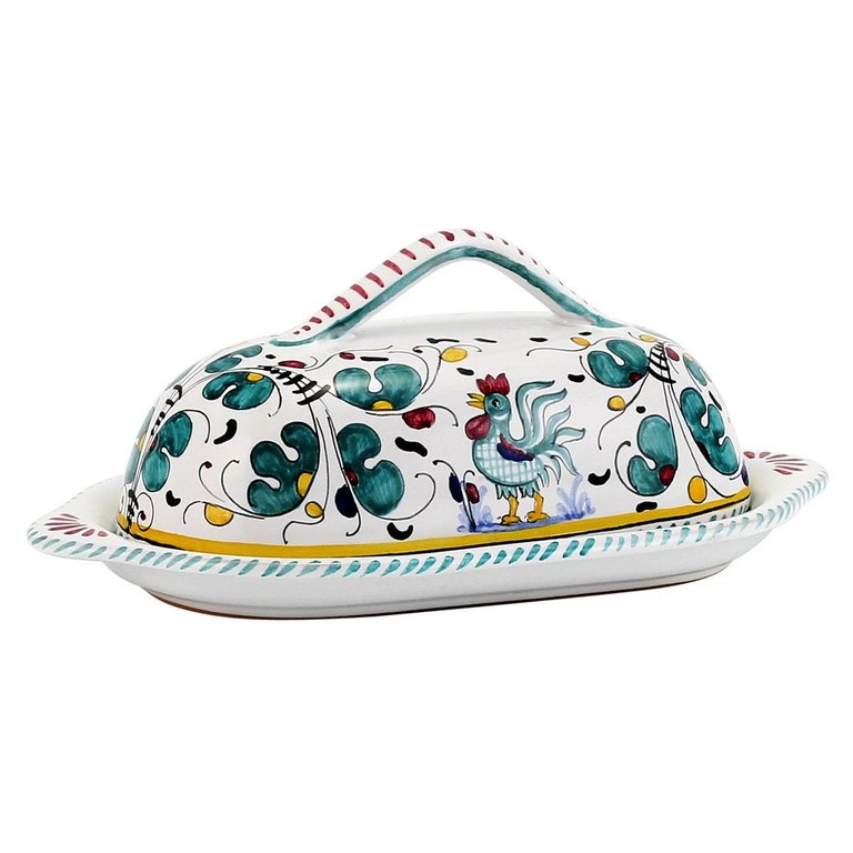 Orvieto Green Rooster: Bundle with Butter Dish + Sauce Boat + Spoon Rest