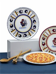 Orvieto Green Rooster: Deruta Pizza Plate - Cake Or Cheese Platter.