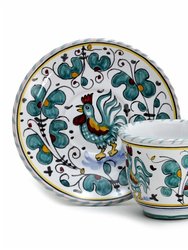 Orvieto Green Rooster: Espresso Cup and Saucer - Multicolor