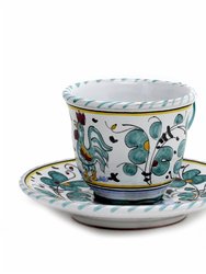Orvieto Green Rooster: Espresso Cup and Saucer