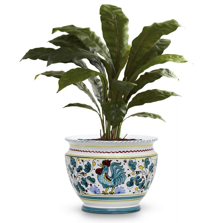 Orvieto Green Rooster: Luxury Cachepot Planter Sm