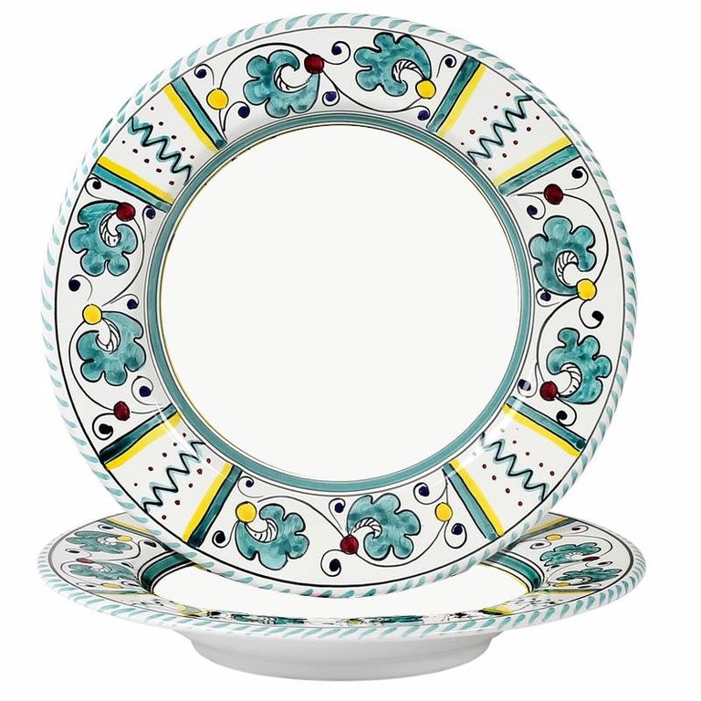 Orvieto Green Rooster: Pasta/soup Rim Plate