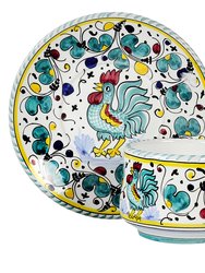 Orvieto Green Rooster: Tea/coffee Cup and Saucer - Multicolor