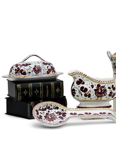 Artistica - Deruta of Italy Orvieto Red Rooster: Bundle With Butter Dish + Sauce Boat + Parmesan Bowl + Spoon Rest product