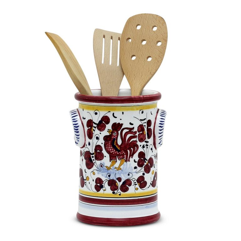 Orvieto Red Rooster: Bundle With Utensil Holder + Biscotti Jar
