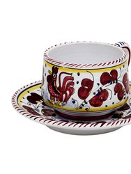 Orvieto Red Rooster: Cup and Saucer