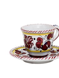 Orvieto Red Rooster: Espresso Cup and Saucer