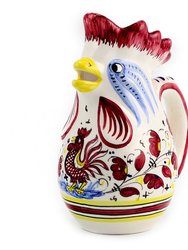 ORVIETO RED ROOSTER: Rooster Of Fortune Pitcher (1 Liter 34 Oz 1 Qt) - Red
