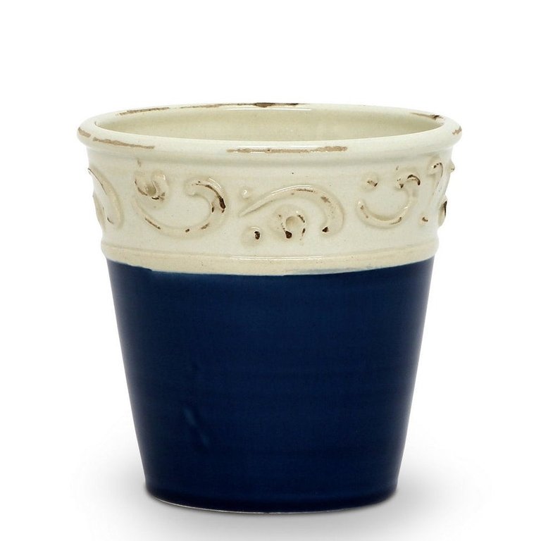 Scavo Colore: Small Cachepot Vase - Blue/white
