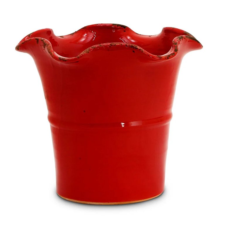 Scavo Giardini Garden: Large Planter Vase With fluted Rim Red