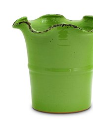Scavo Giardini Garden: Large Planter Vase With Fluted Rim 'verde Bosco' Light Green [R]