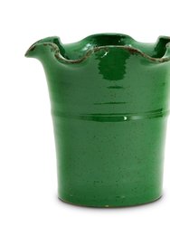 Scavo Giardini Garden: Large Planter Vase with Fluted Rim 'Verde Prato Dark Green