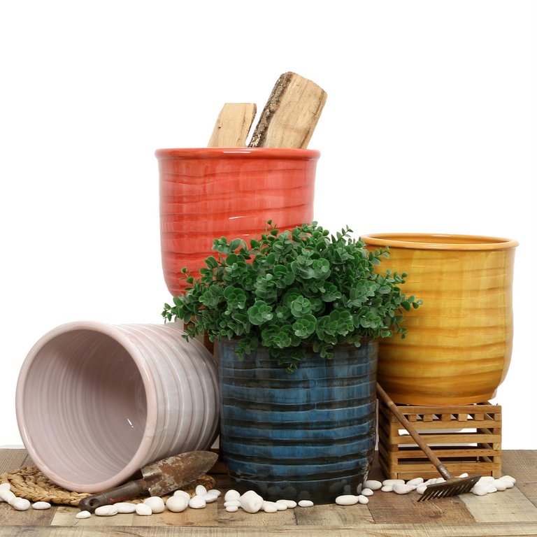 Scavo Giardini Garden: Modern-rustic 'rigato' Cachepot/Planter Translucent