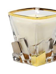 Unscented Soy Candle in Crystal Cup Gold and Platinum Hand Decorated.