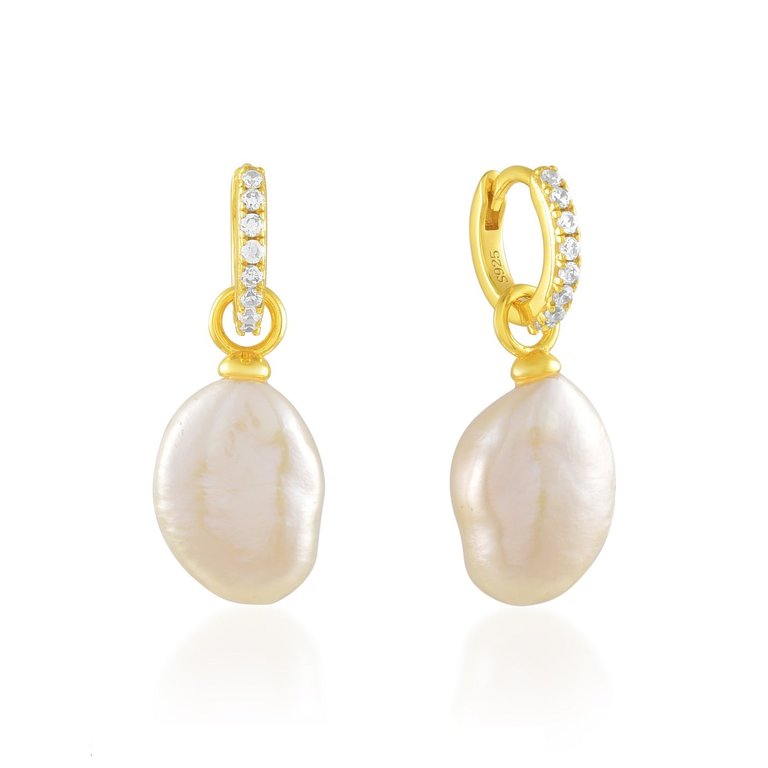 Baroque Pearl Drop Huggies (Gold Vermeil) - Gold/Pearl