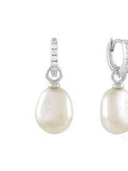 Baroque Pearl Drop Huggies - Silver/Pearl