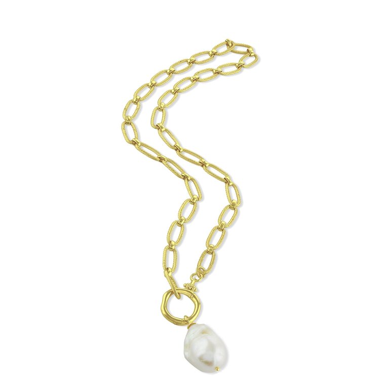 Baroque Pearl Textured Link Necklace - Gold Vermeil - Gold Vermeil