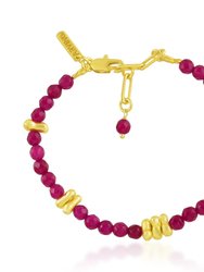 Cerise Pink Jade Beaded Bracelet (Gold Vermeil) - Gold/Pink