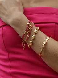 Cerise Pink Jade Beaded Bracelet (Gold Vermeil)