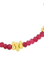 Cerise Pink Jade Beaded Bracelet (Gold Vermeil)