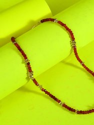 Cerise Pink Jade Beaded Necklace - Gold Vermeil