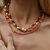 Cerise Pink Jade Beaded Necklace - Gold Vermeil