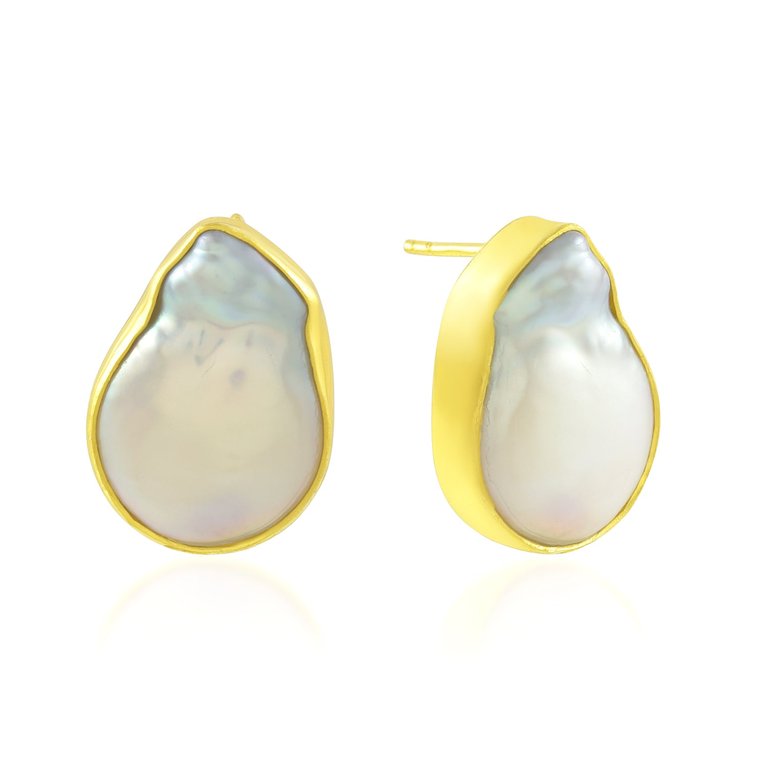Earthy Baroque Pearl Studs Gold Vermeil - Gold