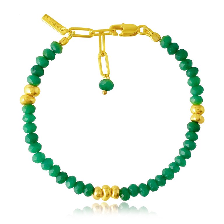 Green Jade Beaded Bracelet (Gold Vermeil) - Gold/Green
