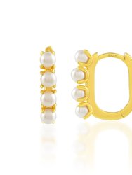 Rectangle Mini Pearl Huggies - Gold Vermeil