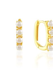 Rectangle Mini Pearl Huggies - Gold Vermeil - Gold Vermeil