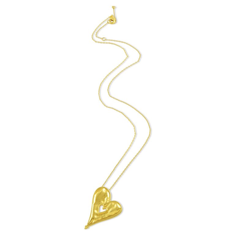 Textured Sweet Heart Chain Necklace - Gold Vermeil - Gold