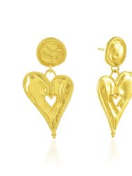 Textured Sweet Heart Earrings Gold Vermeil - Gold 