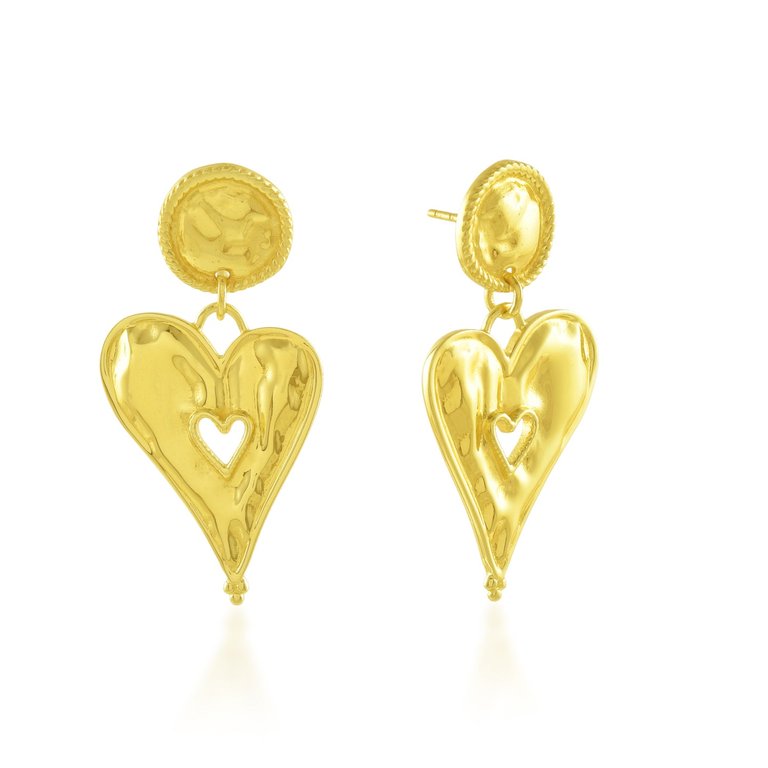 Textured Sweet Heart Earrings Gold Vermeil - Gold 