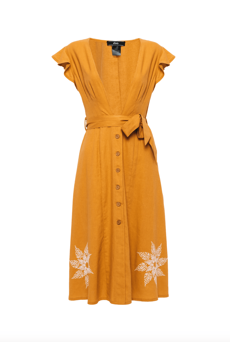Linen Calligraphy Dress - Yellow
