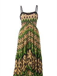 Acacia Tiered Maxi Dress With Beaded Straps And Fringe Lace - Green/Black