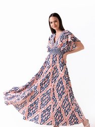 Avatara - V Neck Maxi Dress with Smocked Waist And Front Slit