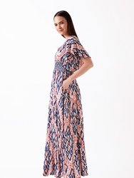 Avatara - V Neck Maxi Dress with Smocked Waist And Front Slit