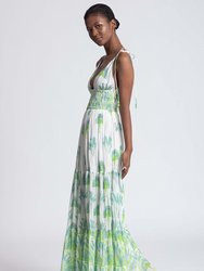 Fifi Smocked Maxi Dress - White/Green